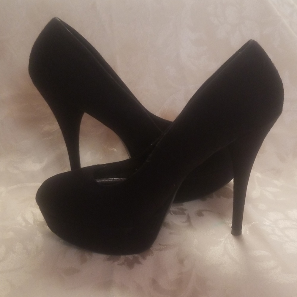 Brash Black Suede Cosmic Platform Heels